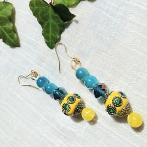 🌎 GLOBAL MAXIMALISM 🌎 VTG Artisan crystal & gemstone Himalayan style earrings